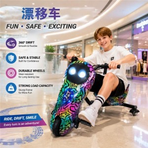 儿童电动漂移三轮车 360 度旋转 LED 灯 灯光灯饰 坚固框架 耐磨轮子 安全户外娱乐骑行 适合 6-12 岁儿童