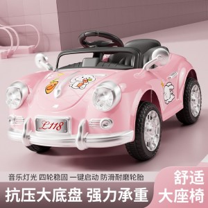 复古儿童电动车四轮遥控可坐人小孩充电汽车宝宝玩具车双驱童车