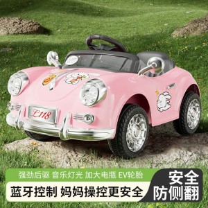 复古儿童电动车四轮遥控可坐人小孩充电汽车宝宝玩具车双驱童车