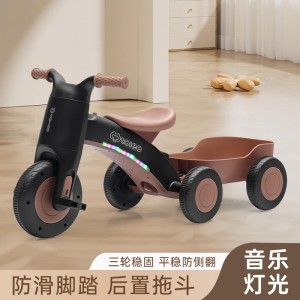 儿童三轮车拖斗滑行车1-3岁男女宝宝脚踏平衡车带灯光音乐玩具车