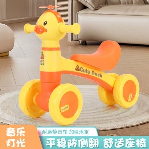 儿童平衡车1-3岁防翻四轮带音乐婴幼儿滑步溜溜宝宝自行车小鸭子